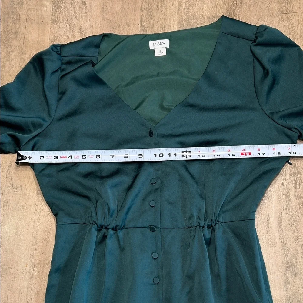 J. Crew Green satin Button-Front Blouse